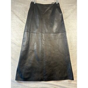 Elements by Vakko Black Leather Maxi Skirt Size 8 A Line
